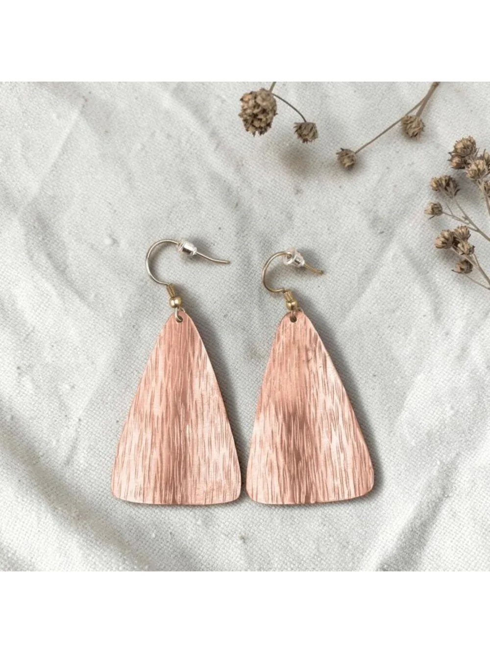 Rustic Hammered Copper Teardrop Dangle Earrings - Bohemian Vintage Style Jewelry